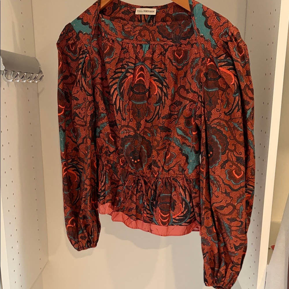 Ulla Johnson Red and Black Floral Blouse